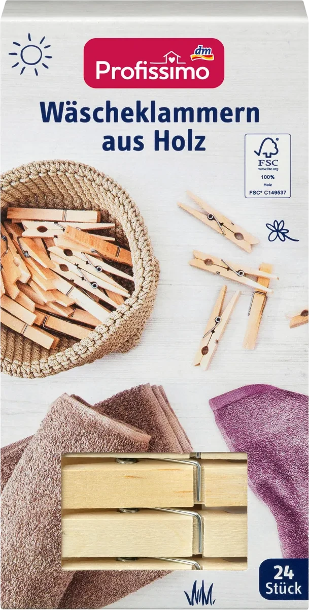 Набір дерев'яних білизняних прищіпок Profissimo Wäscheklammern aus Holz, 24 шт.
