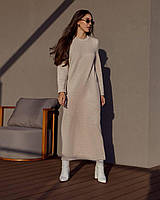 Сукня тепла пряма ангора довга з поясом зима 48 беж