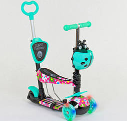 Самокат триколісний 5в1 Best Scooter 43702 колеса PU-120/100 мм, з підсвічуванням, бірюзовий