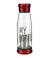 Скляна питна пляшка My Bottle 420 мл із ситечком для заварки Red + чохол