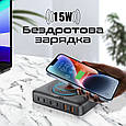 Мережевий зарядний пристрій Promate PowerBase-Gan100 4хUSB-C, 2хUSB-A, Qi Black (powerbase-gan100.black), фото 6