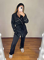 YB_Женская стильная плотная, приятная к телу, мягкая пижама, велюр на коттоне Арт. 881А600 42/44 Черный