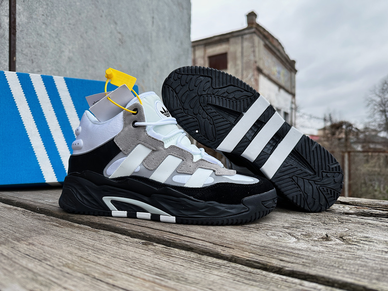 Чоловічі зимові кросівки на хутрі Adidas Niteball Black Grey чорні з сірим