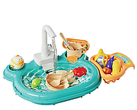 Детский игровой набор для девочки, мойка для посуды на батарейках с водой, аксессуарами и циркуляцией воды