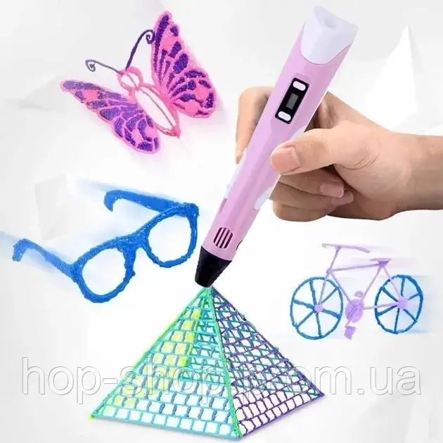 Детская 3d ручка с Lcd экраном для ребенка, большой набор для рисования с пластиком и трафаретами цвет розовый - фото 2 - id-p2030514939