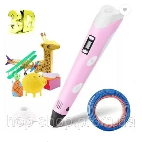 Детская 3d ручка с Lcd экраном для ребенка, большой набор для рисования с пластиком и трафаретами цвет розовый - фото 1 - id-p2030514939