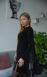 Трендова жіноча сукня міні з довгим рукавом і звисаючими нитками, фото 4