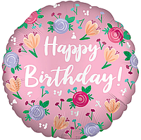 011 Фольгована кулька круг Happy Birthday з квітами 18" Китай