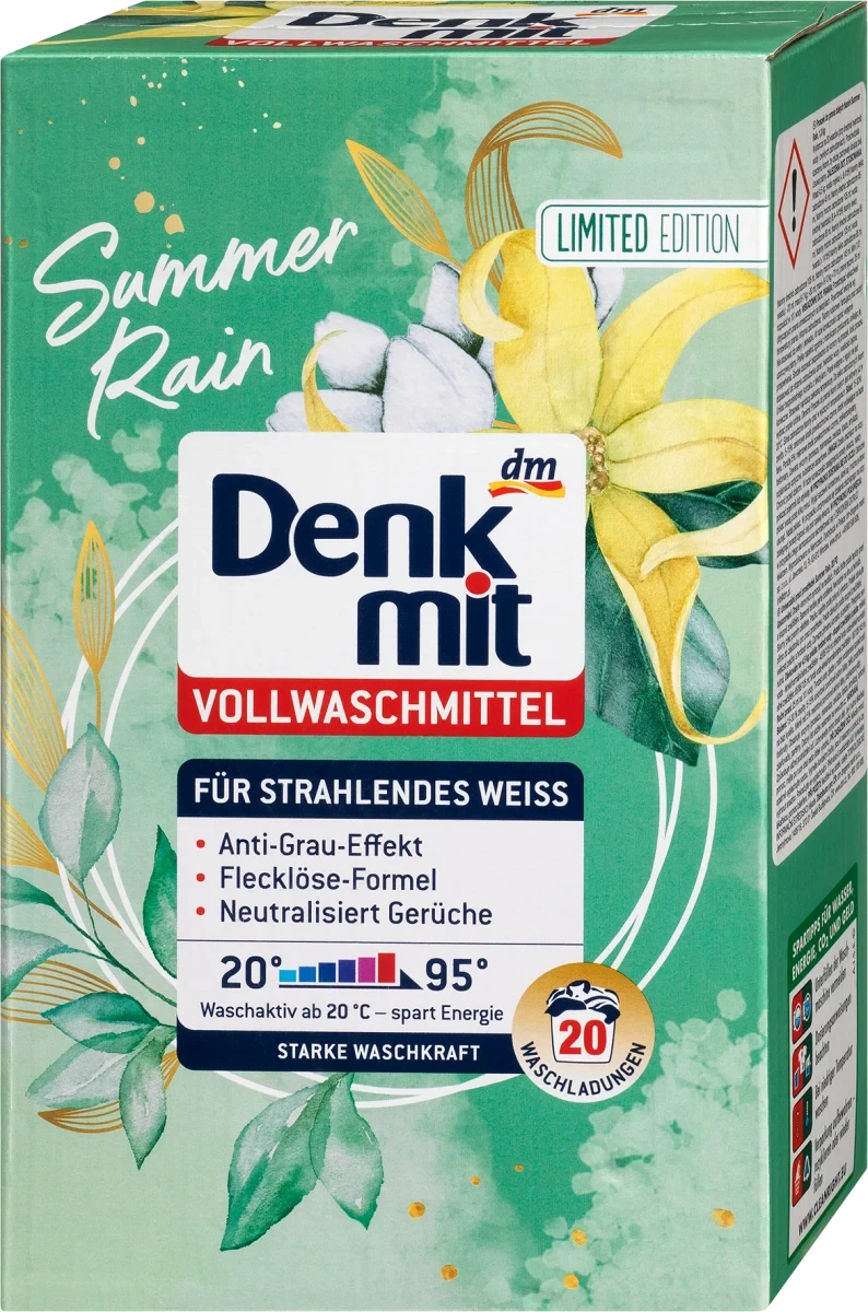 Пральний порошок для білої білизни Denkmit Vollwaschmittel Summer Rain,1,3 kg.