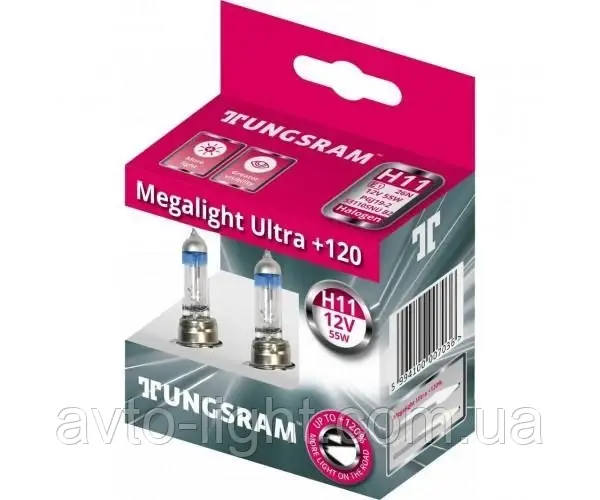 Автолампа галоген Tungsram HB4 51W 12V (2 шт./картонбокс) Megalight Ultra +120%