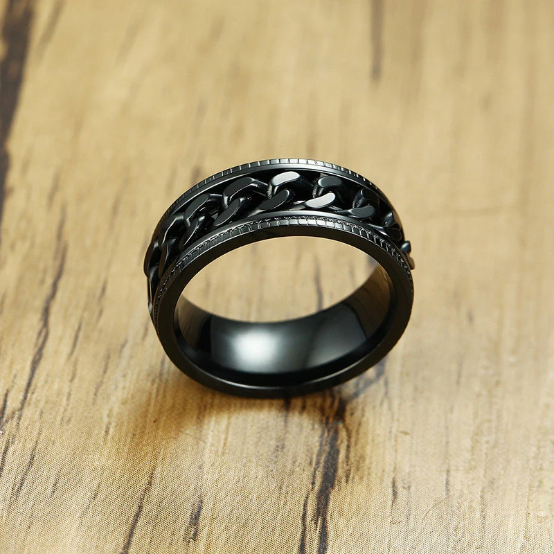 Мужское кольцо спинер ширина 8мм размеры 17-22, кольцо мужское с цепью внутри, стильный аксессуар web - фото 5 - id-p2030551841