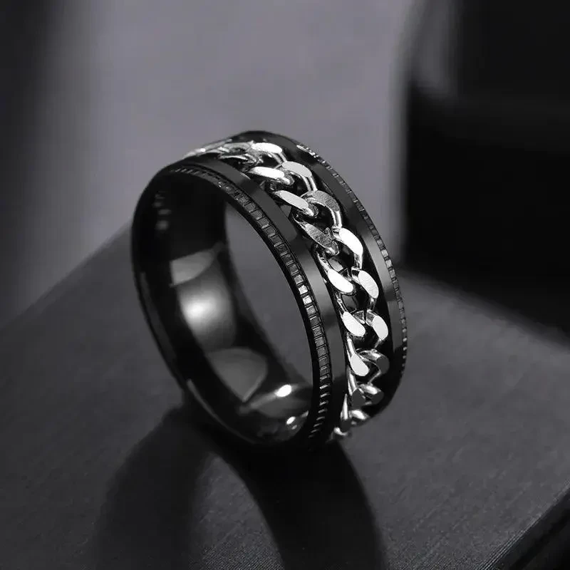 Мужское кольцо с цепью спинер ширина 8мм размеры 17-22, Кольцо стильное антистресс web - фото 1 - id-p2030551842