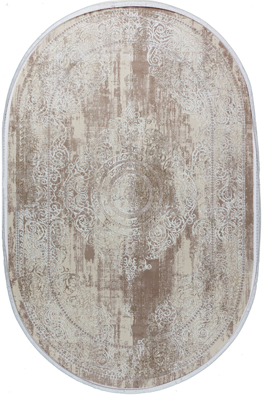 Килим овальний бежевий сучасний LEVADO 03710A L.Beige/L.Beige, 2.5х2.5 м