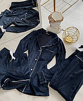 Плюшевый комплект три в одном: рубашка, штаны и шорты S темно синий