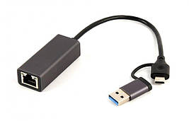 Адаптер Cablexpert A-USB3AC-LAN-01, з  USB Type-A/C на Gigabit Ethernet