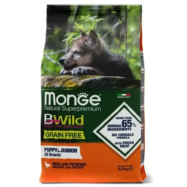 Сухий корм для собак Monge Dog Bwild Grain Free Puppy&Junior Качка 15 кг