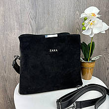 Жіноча замшева сумка стиль Zara, сумочка Зара чорна натуральна замша