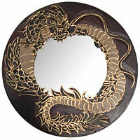 Зеркало мозаичное на стену декоративное круглое Дракон 30см красно-коричнего цвета