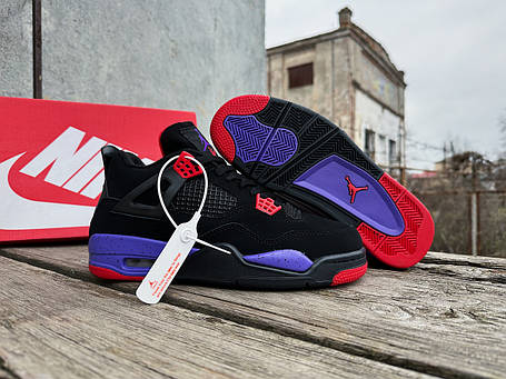 Чоловічі зимові кросівки на хутрі Nike Air Jordan Retro 4 Black чорні, фото 1
