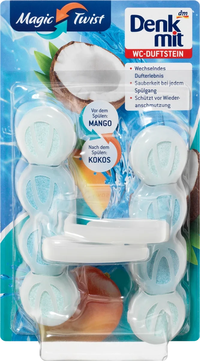 Підвісні таблетки для унітазу Denkmit WC-Reiniger Magic Twist Mango-Kokos, 2 шт