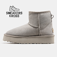 Черевики UGG Classic Mini Platform Grey Suede,Уггі жіночі класичні міні на платформі,замша,сірого кольору