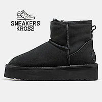 Ботинки UGG Classic Mini Platform Black,Угги женские классические мини на платформе,замша,черный цвет