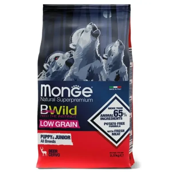 Сухий корм для собак Monge Dog Bwild Low Grain Puppy&Junior Оленина 15 кг