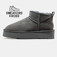 Черевики UGG Ultra Mini Platform Grey, Уггі жіночі ультра міні низькі на платформі,замша,сірий колір