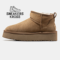 Ботинки UGG Ultra Mini Platform Chestnut,Угги женские ультра мини низкие на платформе,замша,коричневый цвет