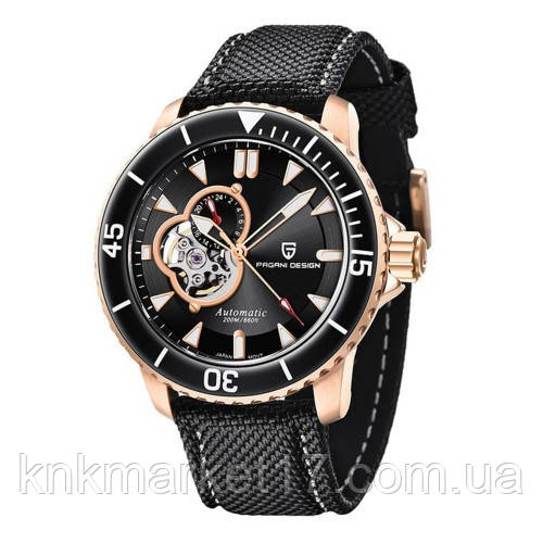 Чоловічий механічний годинник з турбійон і сапфіровим склом (200M) Pagani Design PD-1674 Gold-Black