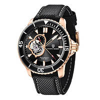 Мужские механические часы с турбийон и сапфировым стеклом (200M) Pagani Design PD-1674 Gold-Black