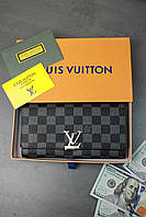 Женский кошелек Louis Vuitton черный в клетку большой Луи Виттон