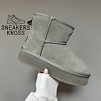 Черевики UGG Mini Platform Cool Grey Suede, Уггі жіночі міні низькі на платформі, замша, сірий колір