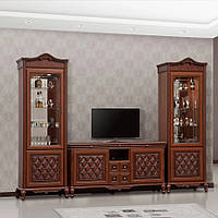 Классическая коричневая модульная стенка горка с подсветкой в гостиную зал под телевизор Ливорно Мир Мебели