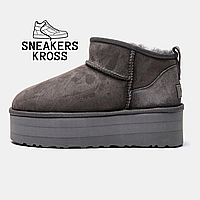 Черевики UGG Ultra Mini Platform Grey, Уггі жіночі ультра міні низькі на платформі, замша, сірий колір