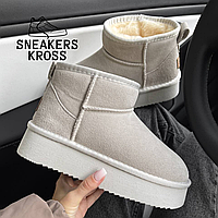 Ботинки UGG Ultra Mini Platform Grey, Угги женские ультра мини низкие на платформе, замша, серый цвет