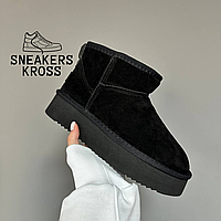 Ботинки UGG Ultra Mini Black Platform, Угги женские ультра мини низкие на платформе, замша, черный цвет