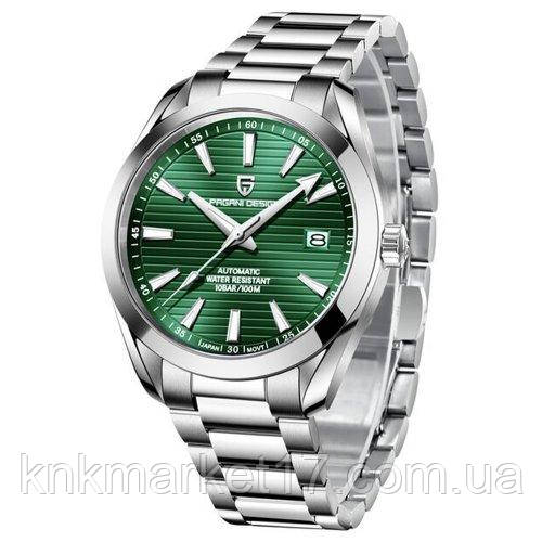 Механічний з автопідзаводом водонепроникний (100м) годинник Pagani Design PD-1688 Silver-Green, фото 1