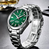 Механічний з автопідзаводом водонепроникний (100м) годинник Pagani Design PD-1688 Silver-Green, фото 5