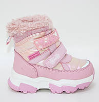 Розовые зимние детские ботинки на меху для девочек с липучками
