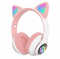 Бездротові Bluetooth-навушники з вушками Cat Ear VZV-23M/7805 з LED-підсвіткою Рожеві