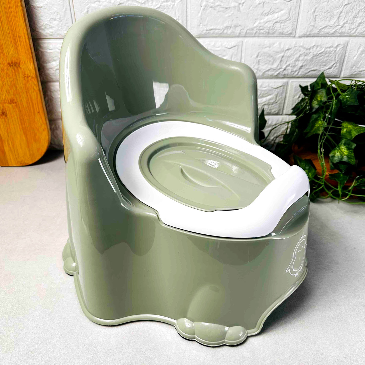 Дитячий горщик з високою спинкою та кришкою для хлопчиків Хакі 11111 Dunya