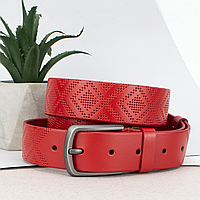 Ремінь жіночий червноий шкіряний JK-3556 (120 см) з вишиванкою