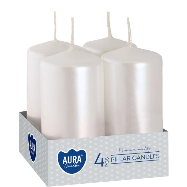 Набір свічок 4 шт. циліндр Bispol AURA Candles Білий перламутр (sw40/80-190), фото 1