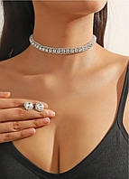 Набір жіночий сережки і кольє з камінчиками Fashion Jewelry Сріблястий