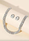 Набір жіночий сережки і кольє з камінчиками Fashion Jewelry Сріблястий, фото 3