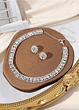 Набір жіночий сережки і кольє з камінчиками Fashion Jewelry Сріблястий, фото 4