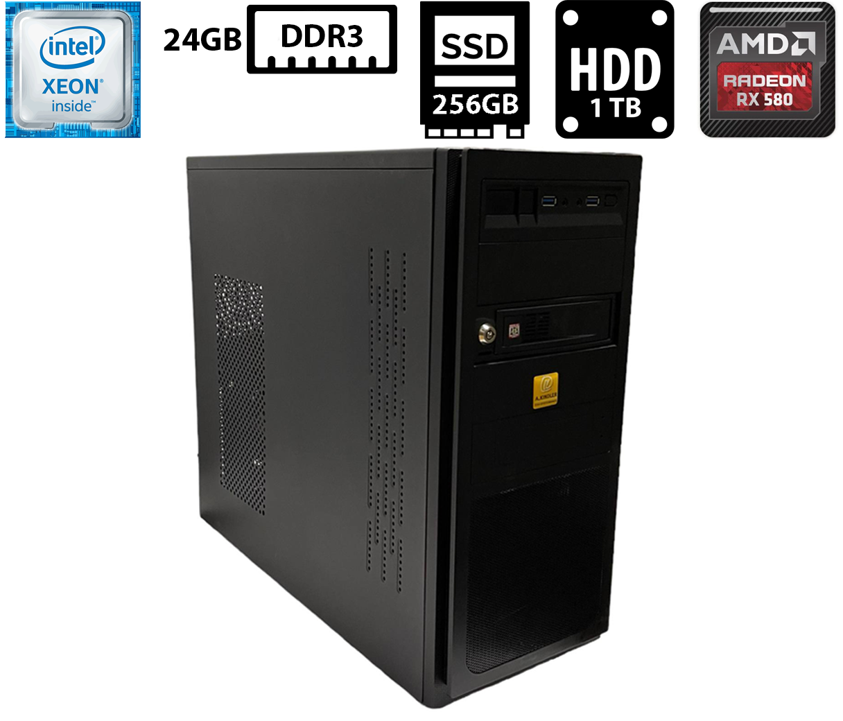 Комп'ютер MS-Tech TOWER/Xeon E3-1271 v3 3.60GHz/24GB DDR3/HDD 1TB+SSD 256GB/Mb. MSI H77MA/AMD RX 580 4GB/450W Б/В