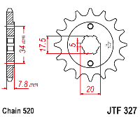 JT передняя звезда 279 15 HONDA XL 125 V '01-'13, VT 125C '99-'07, NSR125 '93-'02 (27915JT) (цепь. 520)