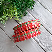 Новорічна Стрічка тканина "Шотландка" червона + біла 2.5 см на метраж